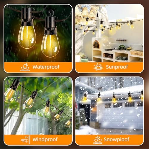 Outdoor Patio String Lights: S14 Shatterproof Bulb Outside Waterproof Light - 50FT 15M Remote Dimmable Connectable Hanging Outdoor Electric Lighting - Garden Backyard Yard Gazebo Porch Party - Image 4