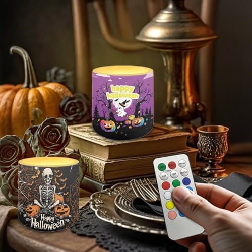 Novelty Happy Halloween Pumpkin Flameless LED Candles Electric Pillar Candle with Remote Timer Color Changing Control Long Lasting Pack of 4 for All Hallows' Eve Decor - Image 2