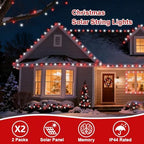 QITONG 2 Pack Red and White Solar String Lights, Each 66ft 200 LED Solar Christmas Lights Outdoor Waterproof, 8 Modes Solar Twinkle Light for Outside - Image 4