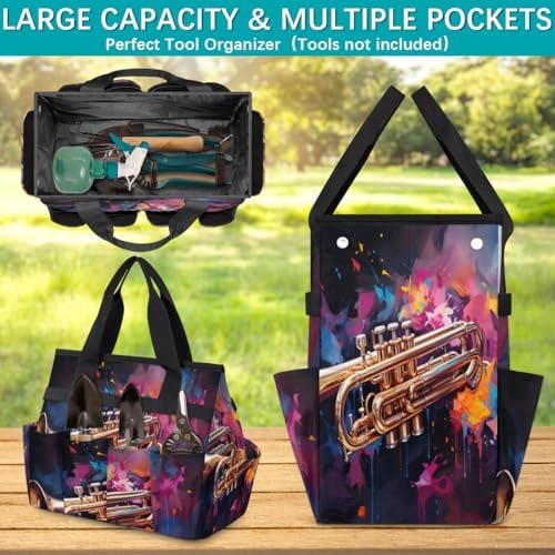 Trumpet Garden Tool Bag Organizer Heavy Duty Music Theme Gardening Tote Bag with 10 Pockets for Women Men Gardening Gifts - Image 4