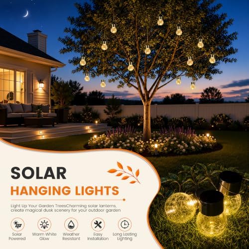 GIGALUMI Solar Lights Outdoor Hanging Lantern Garden Decor for Outside 12Pc - Image 2