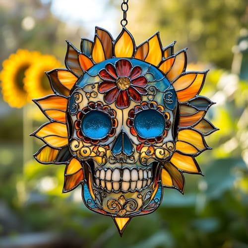 Floral Sugar Skull Acrylic Suncatcher by AVAGAN