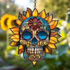 Floral Sugar Skull Acrylic Suncatcher by AVAGAN