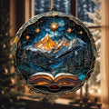 Celestial Opening Book Acrylic Suncatcher Size 12 inches, Bookish Stained Glass Effect Window Hanging Ornament, Garden Decor, Gift for Book Lover Reader Bookworm by XISZYS