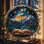 Celestial Opening Book Acrylic Suncatcher Size 12 inches, Bookish Stained Glass Effect Window Hanging Ornament, Garden Decor, Gift for Book Lover Reader Bookworm by XISZYS