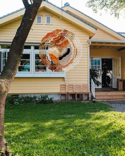 Wind Spinners for Yard and Garden Abstract Orange White Brown Marble Wind Spinner Modern Art 3D Hanging Metal Stainless Steel Wind Sculptures Indoor Outdoor Patio Decor Ornament 12 Inch - Image 2