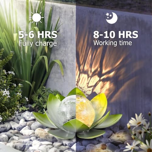 AIINY Garden Solar Light Outdoor(2Pack),Crackle Globe Glass Lotus Decoration, Waterproof Metal LED Flower Lights for Patio,Lawn,Walkway,Tabletop,Ground - Image 3