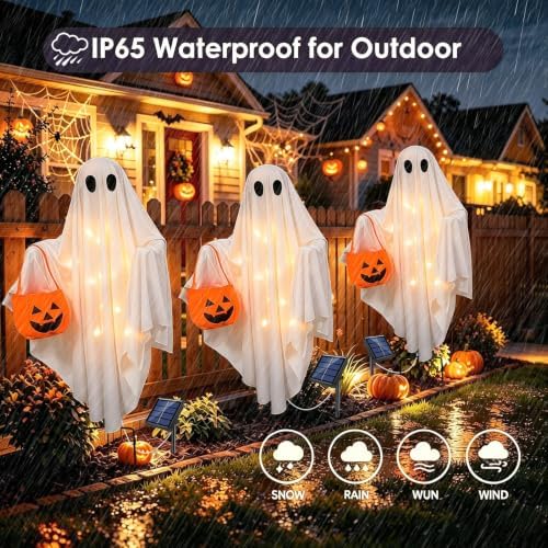 Solar Ghost Halloween Lights 2Pack Hanging Stake Yard Decor - Image 3