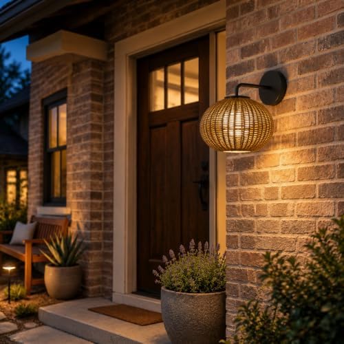 Outdoor Wall Light, Rattan-Style Wall Sconce for Covered Porches by QuankoachLighting