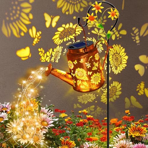 Solar Watering Can with Lights, Birthday Gifts for Mom Women Mother's Day, Outdoor Garden Decor Sunflower Solar Garden Lights for Outdoor Pathway Yard Lawn Patio, Waterproof Gardening Decorations by yulloyello