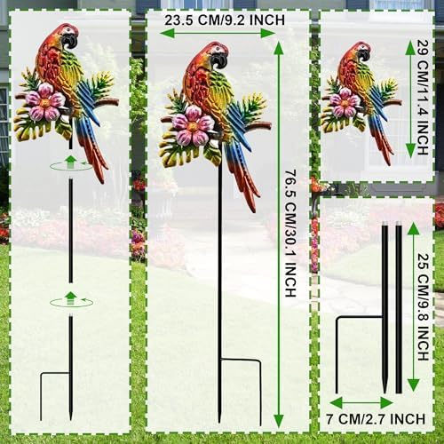 Tropical Parrot Garden Stakes, Metal Outdoor Decorative Lawn Ornaments - Image 4