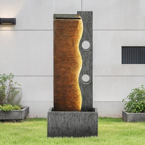 AUTODAYA 39" Modern Zen Outdoor Water Fountain LED Cascading Waterfall - Image 4