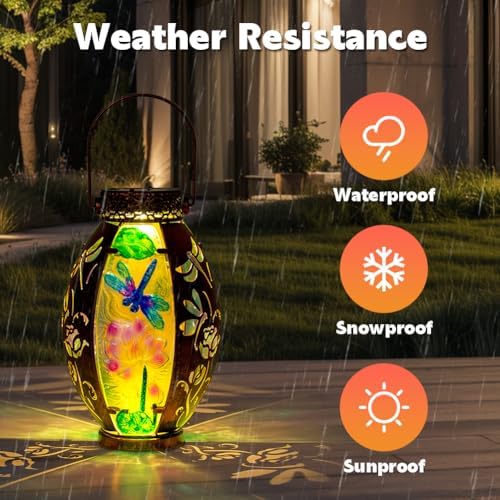 STARSOUL Solar Lantern Outdoor Waterproof, Hanging Solar Lantern for Patio Garden Yard Decor, Dragonfly Garden Decor, Dragonfly Gift for Women - Image 4