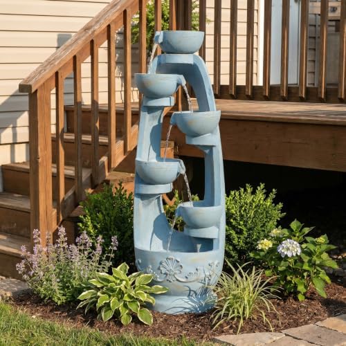 Bumilgar Water Fountain Outdoor - 52.95 Inches 6 Tired Modern Indoor Floor Standing Outdoors Fountains with Lights Pump for Garden Patio Backyard Porch Home Art Decor by Bumilgar