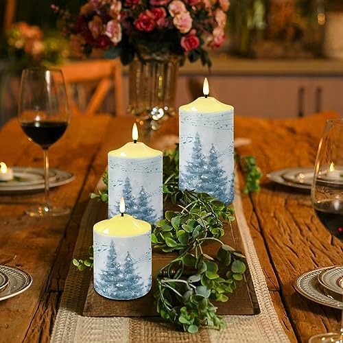 Cozeyat Flameless Candles with Remote Set of 3, Christmas Tree Musical Note Snowscape Print Flickering Electric Candles for Christmas Decor, Unscented Realistic Bullet Floating Flame Candles - Image 4