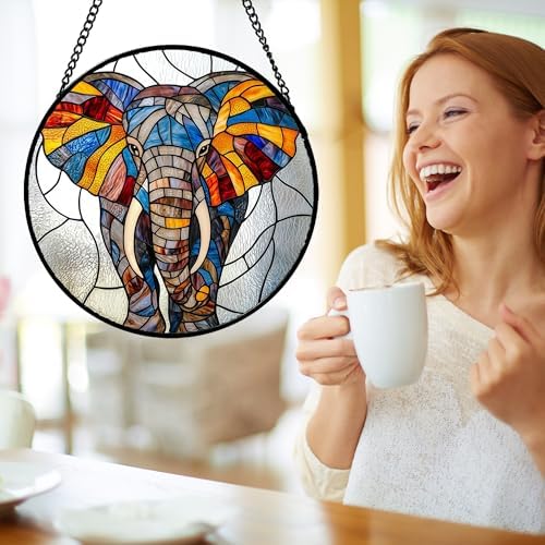 Stained Glass Window Hanging Elephant Suncatcher Gifts for Women 12" - Image 4