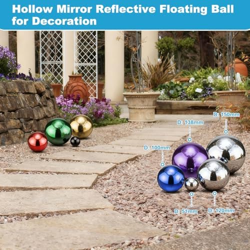 M METERXITY 2-Pack Garden Gazing Globes Ball 4.7 Inch 201 Stainless Steel Hollow Mirror Reflective Floating Ball for Garden/Pond/Home/Yard Outdoor Decoration [Ruby Red] - Image 5
