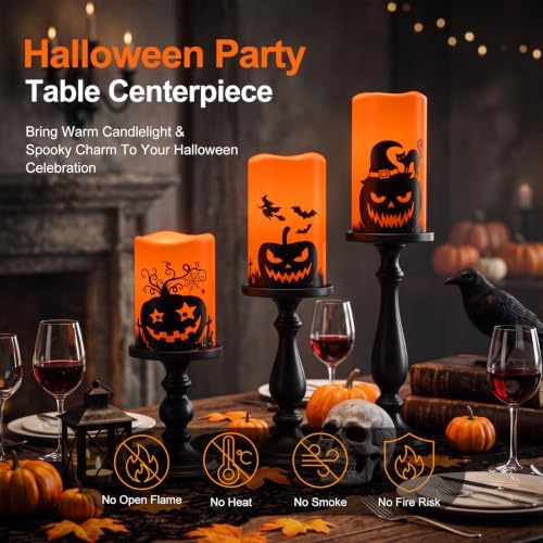 Homemory Halloween Waterproof Flameless LED Pillar Candle with Timer Remote - Image 4