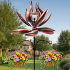 94in Solar Wind Spinner Bronze Metal Garden Stake Kinetic Yard Art - Image 2