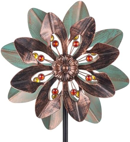 VEWOGARDEN Wind Spinners Outdoor with 2 Blades, Metal Kinetic Wind Spinner with Flower Design for Yard Garden Lawn Decorations by VEWOGARDEN
