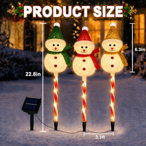 Snowman Solar Christmas Decorations Outdoor, Solar Pathway Stake Lights - Image 2