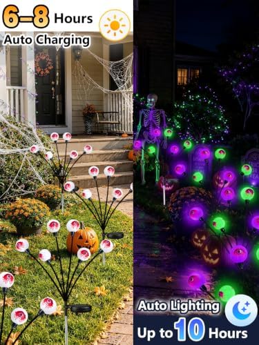 Solar Halloween Decorations Outdoor 4 Pack Eyeball Lights Purple and Green - Image 4