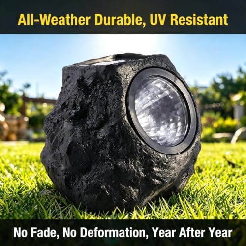 Solar Rock Lights Outdoor, 2 Pack Warm White LED Garden Stone Lights, Realistic Rock Design,Wireless Solar Powered Pathway Lights, IP65 Waterproof Landscape Spotlights for Yard Patio Lawn - Image 5