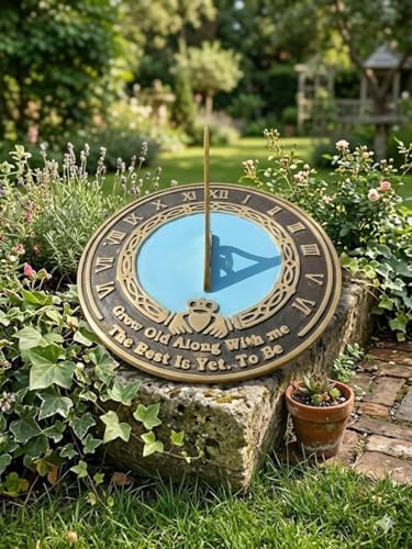 Brass Garden Sundial 10 Inch Engraved Grow Old with Me Outdoor Garden Home Decor Gift - Image 2