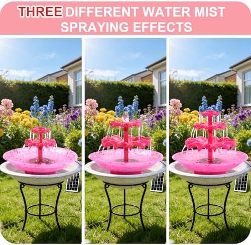 3.5W Solar Fountain Pump for Bird Bath, 3-Tier Red Solar Water Pump with 8 LED Lights, 32.8FT Power Cord and Adapter Included, Dual-Powered for 24/7 Use for Garden, Pond, Pool, Fish Tank and Lawn - Image 4