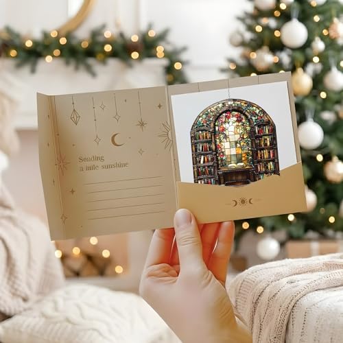 Autumn Library Acrylic Suncatcher 8 Inches, Fall Decoration Indoor Outdoor, Bedroom Porch Decor, Stained Glass Effect Window Hanging, Floral Bookshelf Ornament, Book Lover Gift for Her - Image 5