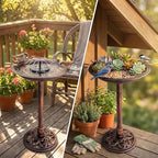 Metal Bird Bath with Solar Fountain Pump & LED Lights, 34" Tall Iron Birdbath for Outdoors, Heavy Duty Cast Iron Pedestal Bird Bath for Garden Yard Patio Lawn Deck, Bronze Finish - Image 3