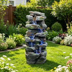 23.6'' Cascading Rock Water Fountain with Lights, 7-Tier Outdoor Waterfall - Image 2