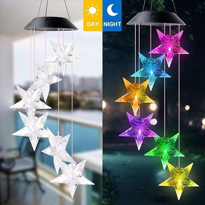 Hummingbird Solar Wind Chimes for Outside - Color Changing LED Outdoor Solar Lights Waterproof Windchimes, Home Garden Patio Yard Porch Decoration (Star) - Image 6