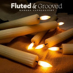 12 Pack, 10" LED Flameless Ivory Fluted Ribbed Grooved Taper Candles with 2 Remotes & 24h Timer Memory, On/Off Button, Dimmable, Flicker Mode, Battery Operated, Christmas Menorah Wedding - Image 2