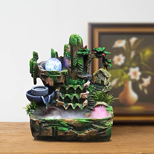 Tabletop Fountain Ornament, 110V Desktop Waterfall Fountain with LED Atomizer and Pond, Featuring Realistic Waterfall Artificial Trees, Rockery Water Fountains for Indoor Home Office Desk Decor (A) - Image 7