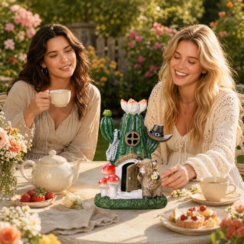 Fairy House Outdoor Figurine Lights, Highland Cow Garden Statue and Solar Cactus Mushroom House for Yard Patio Lawn Decor, Fairy Houses for Outside, Unique Garden Gifts for Women Mom - Image 5