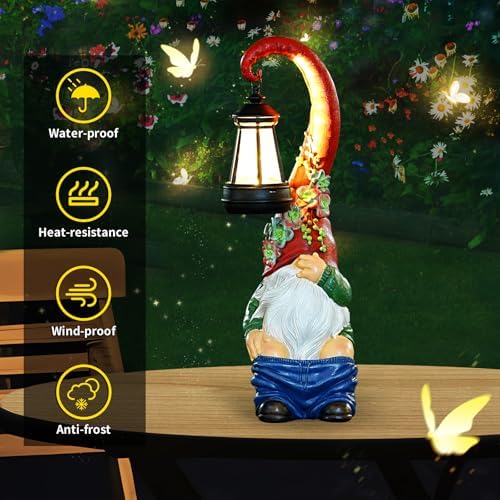 Funny Solar Garden Gnome Statue, 13in Waterproof Resin Decor - Image 2