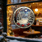 Winter Snow Night Scenery Stained Glass Window Hanging Suncatcher Gift 9.8" - Image 6
