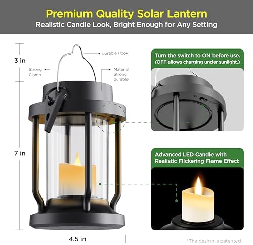 Solar Lantern Outdoor & Indoor Use – Hanging Solar Lights with Realistic Flickering Flameless Candle, Weatherproof for Gardens, Patios, Trees, and Lawns (Black, 4 Pack) - Image 6