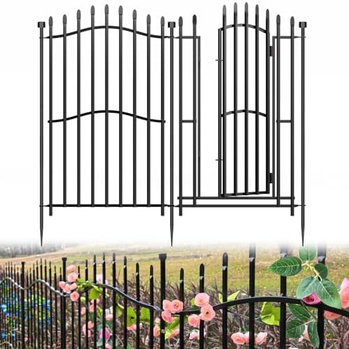 No Dig Garden Fence 40" H x 22.5'L with Gate Decorative Yard Dog Panels by Bilibompa