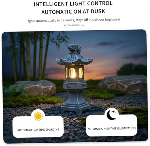 Pagoda Garden Statue, Resin Solar Japanese Pagoda Lantern, Decorative Zen Garden Landscape for Yard Patio Lawn, Style1, Decoración al aire Libre - Image 3