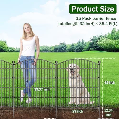 15 Panel No Dig Decorative Garden Fence 32" H x 35.4'L Outdoor Dog Barrier - Image 2