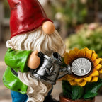 Solar Garden Gnome Statue with Sunflower Light, Resin Outdoor Yard Figurine Holding Watering Can for Lawn, Patio, Porch and Flower Bed Decor, 1-Piece - Image 4