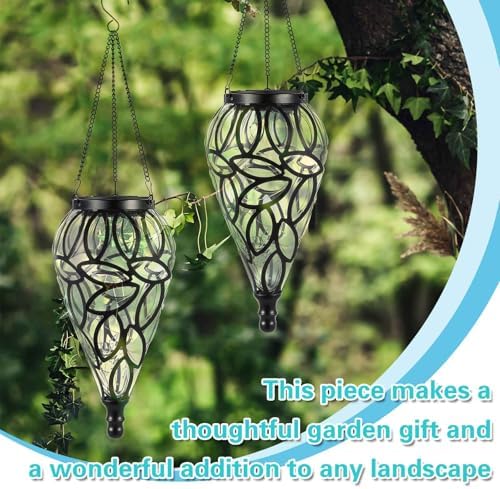 Tujoe 2 Pack Solar Hanging Lanterns Outdoor Lights, Transparent - Image 5