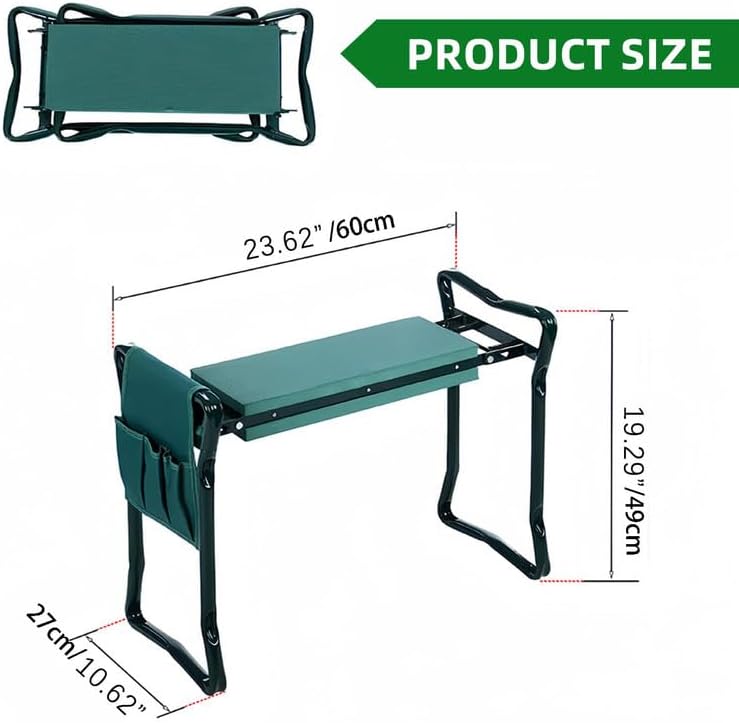 2-in-1 Garden Kneeler & Seat, Folding Seat w/EVA Foam Kneeling Pad & Removable Tools Pouch, 2 Big Tool Pouches Included - Image 3
