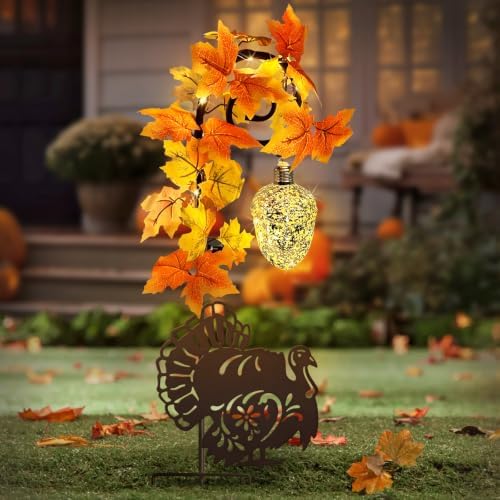 Thanksgiving Decorations Outdoor,Metal Turkey Solar Lights Garden Stakes by HomeGardenDecorations