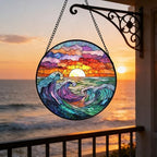 Clouds and Sea Waves Stained Glass Window Hanging Suncatcher Gifts 15" - Image 4