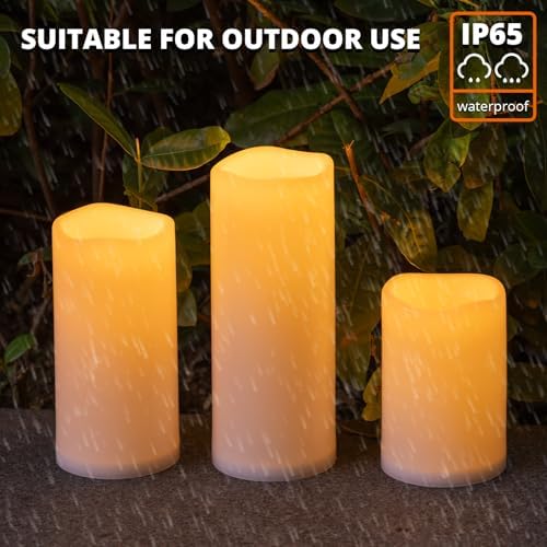 Large Waterproof Outdoor Solar Flameless Candles, 6" 8" 10" x 4" - 3 Pack - Image 3