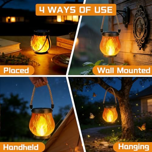 2 Pack Solar Lanterns Outdoor Waterproof, Flickering Flame Hanging Lanterns - Image 6