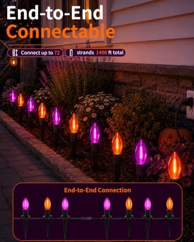 Halloween Pathway Lights, 10-Pack Purple and Orange C9 LED Stakes - Image 3